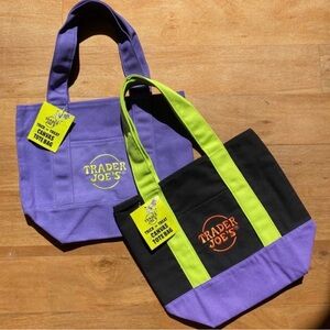 NWT Limited Edition 2 Trader Joe's Purple and Black Mini Tote Bags